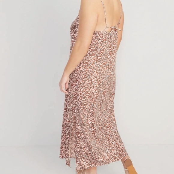 Old Navy XXL Maxi V Neck Tie Back Side Slits Slip Dress Giraffe Abstract Print - Picture 9 of 13